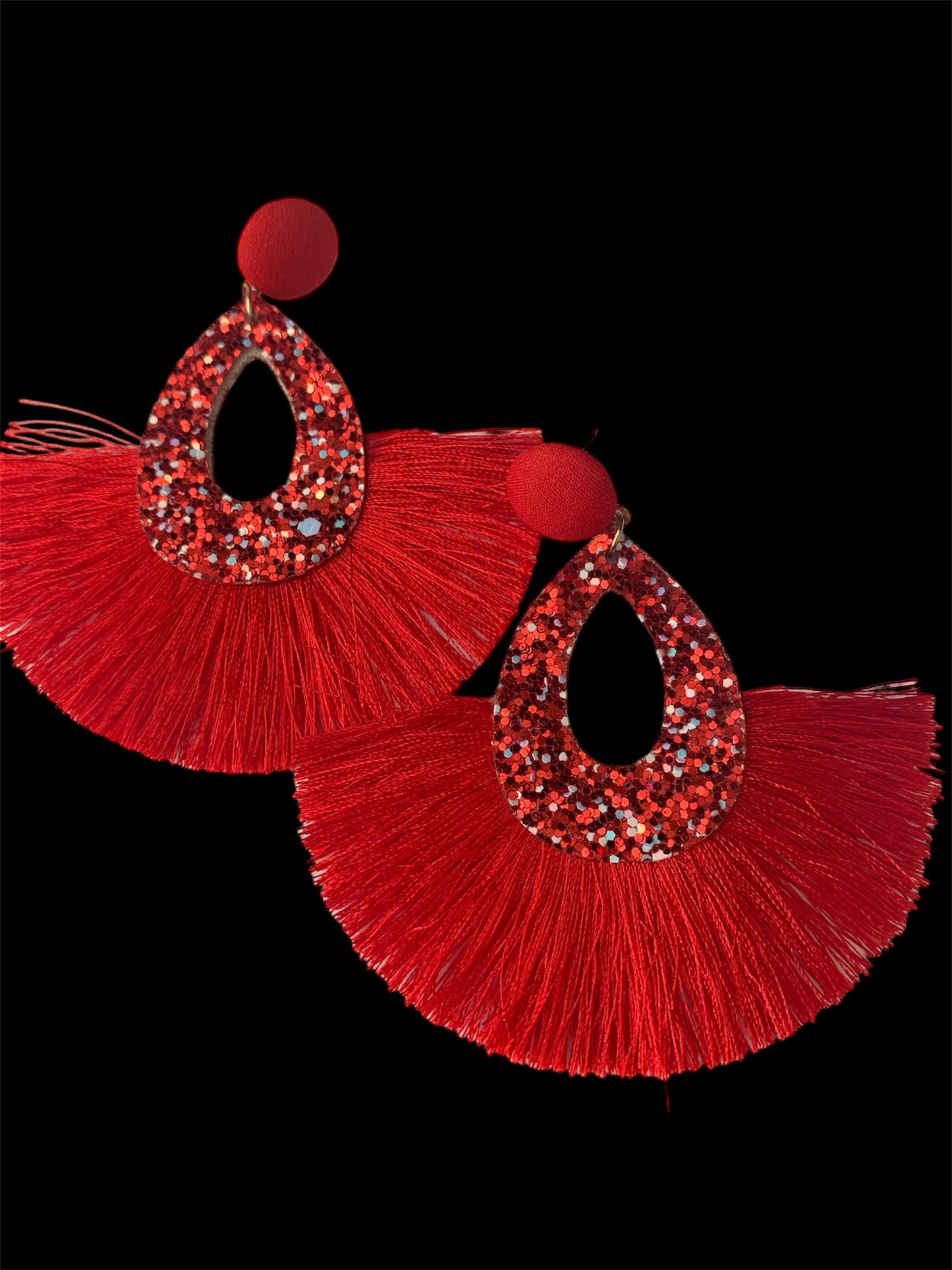 Red Tassel Glitter Feathered Statement Fashion Earrings Women’s Accessories