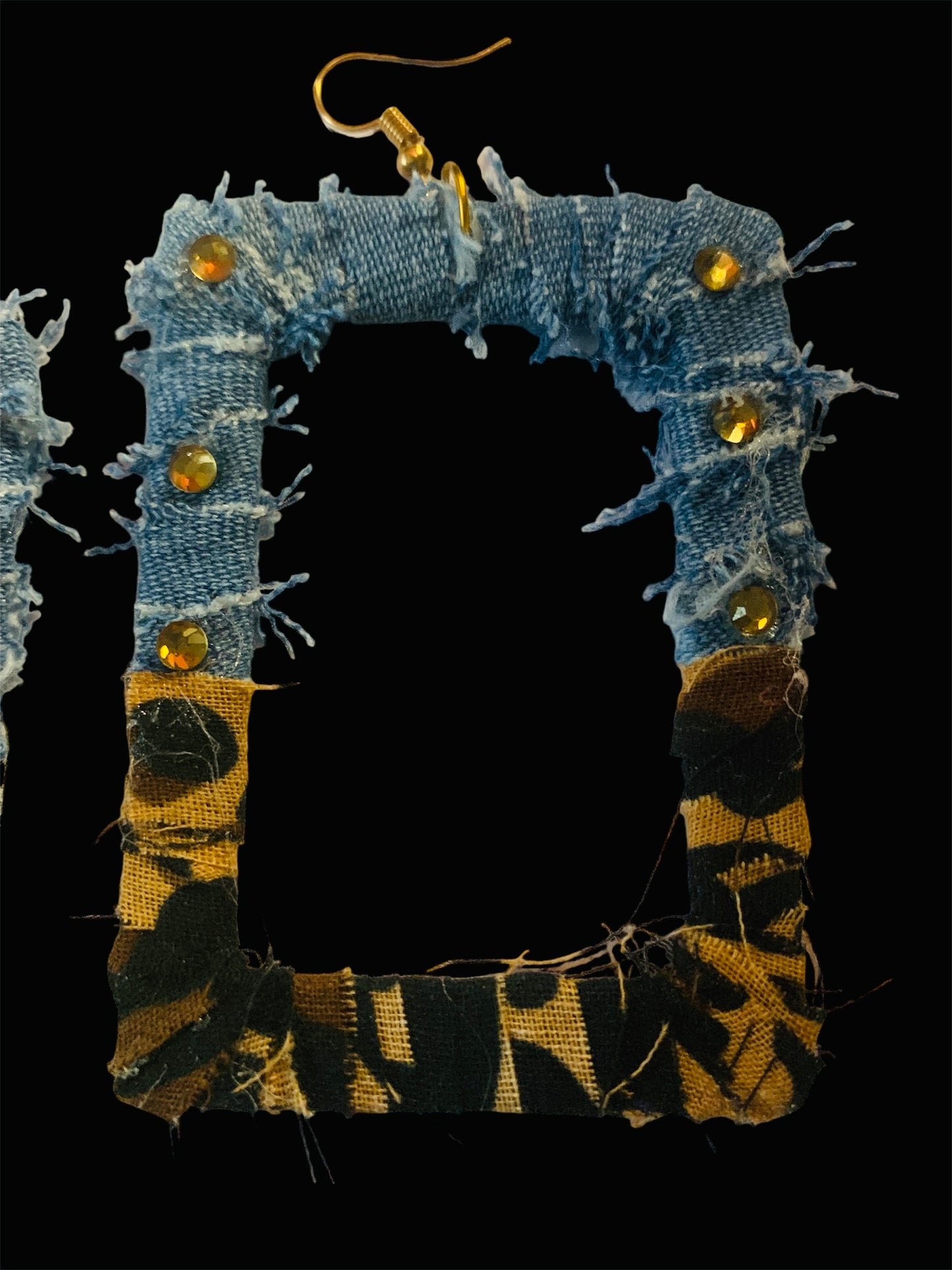 Fashion Chic Statement Cheetah Leopard Denim Distressed Customized Earrings Jewelry