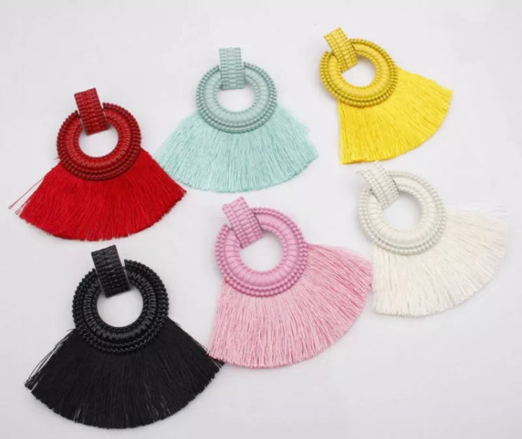 Fashion Statement Dangle Earrings Tassels Fan Round Ear Studs Trendy Accessories for Women