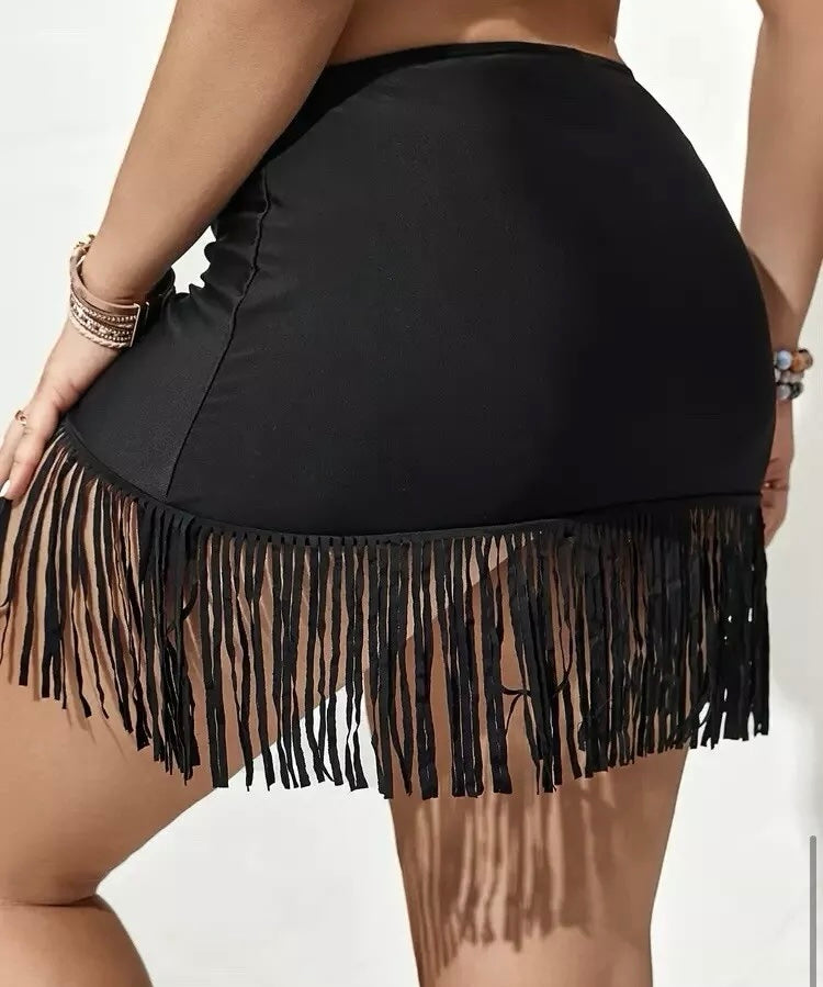 Women’s Black Swimwear Bottoms Shorts Fringed Shirt Fashion Plus Size