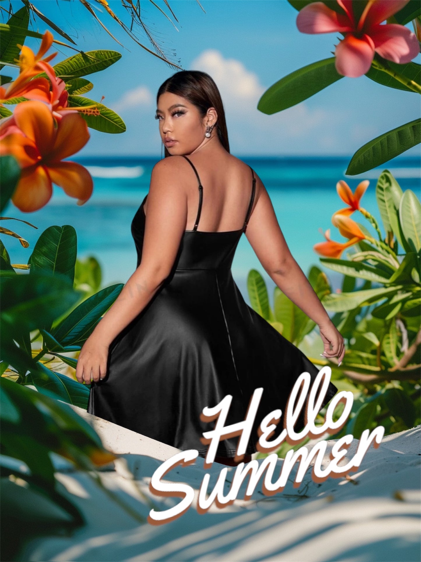 Stunning PU Leather Black Plus Size Flare Hem Sexy Girls Night Out Mini Cami Spaghetti Strap Dress Clothing