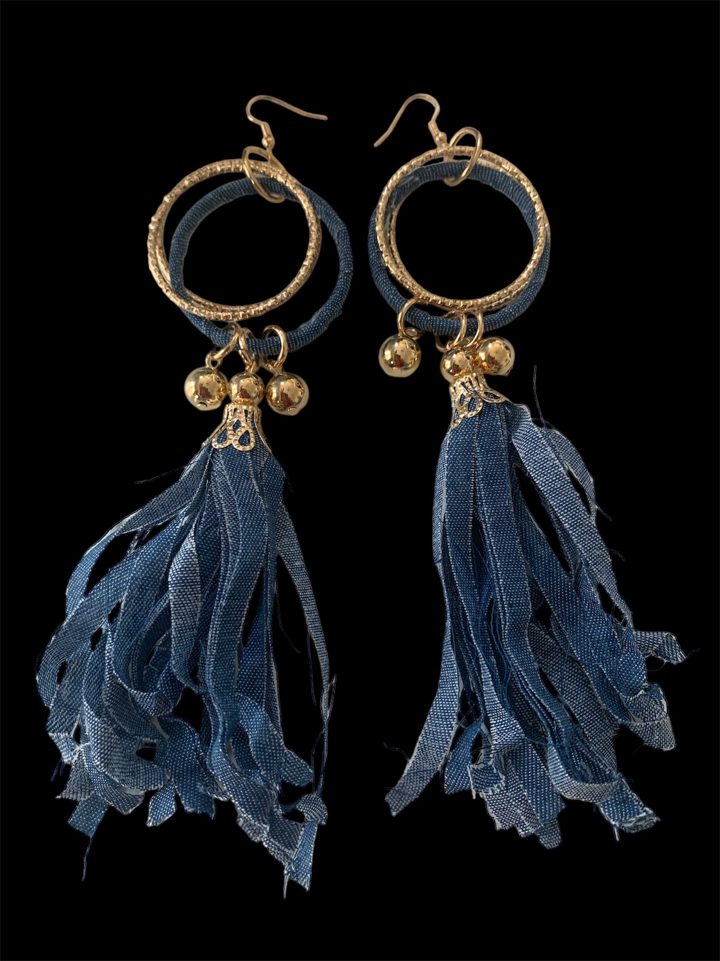 Fashion High Demand Denim Gold Long Earrings Handmade Accessories by T’s w ♥️