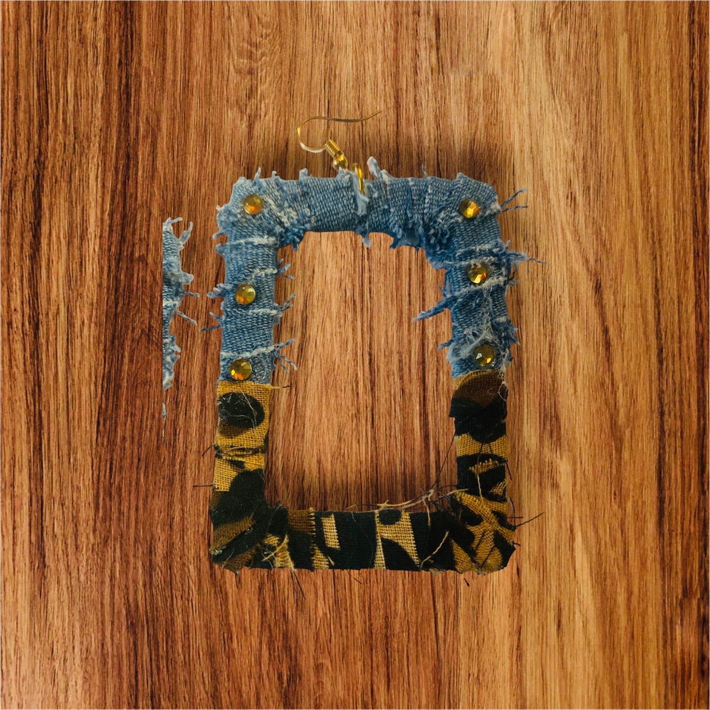 Fashion Chic Statement Cheetah Leopard Denim Distressed Customized Earrings Jewelry