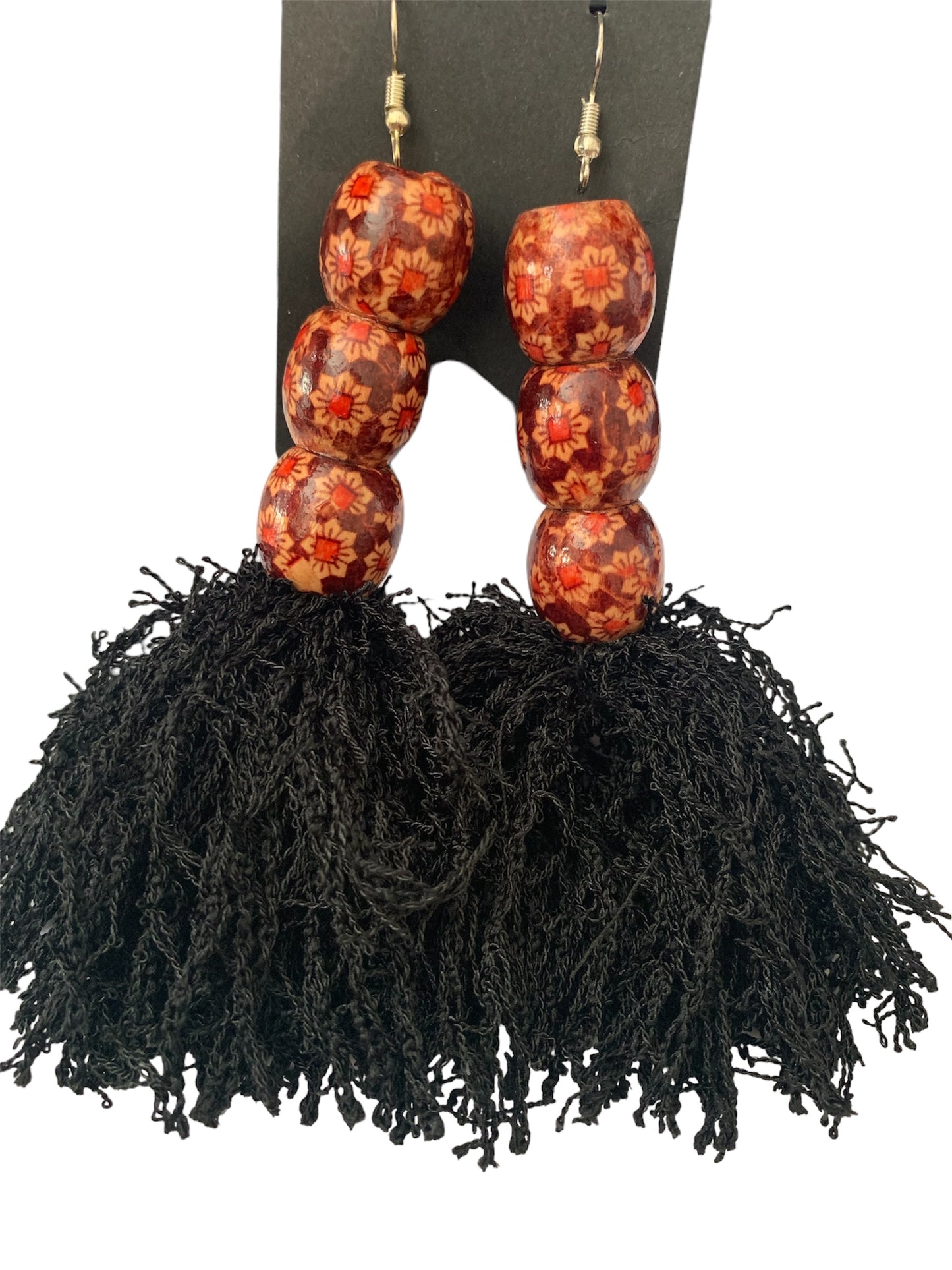 Fashion Statement Black Floral Beaded Fringe Customized Earrings Jewelry