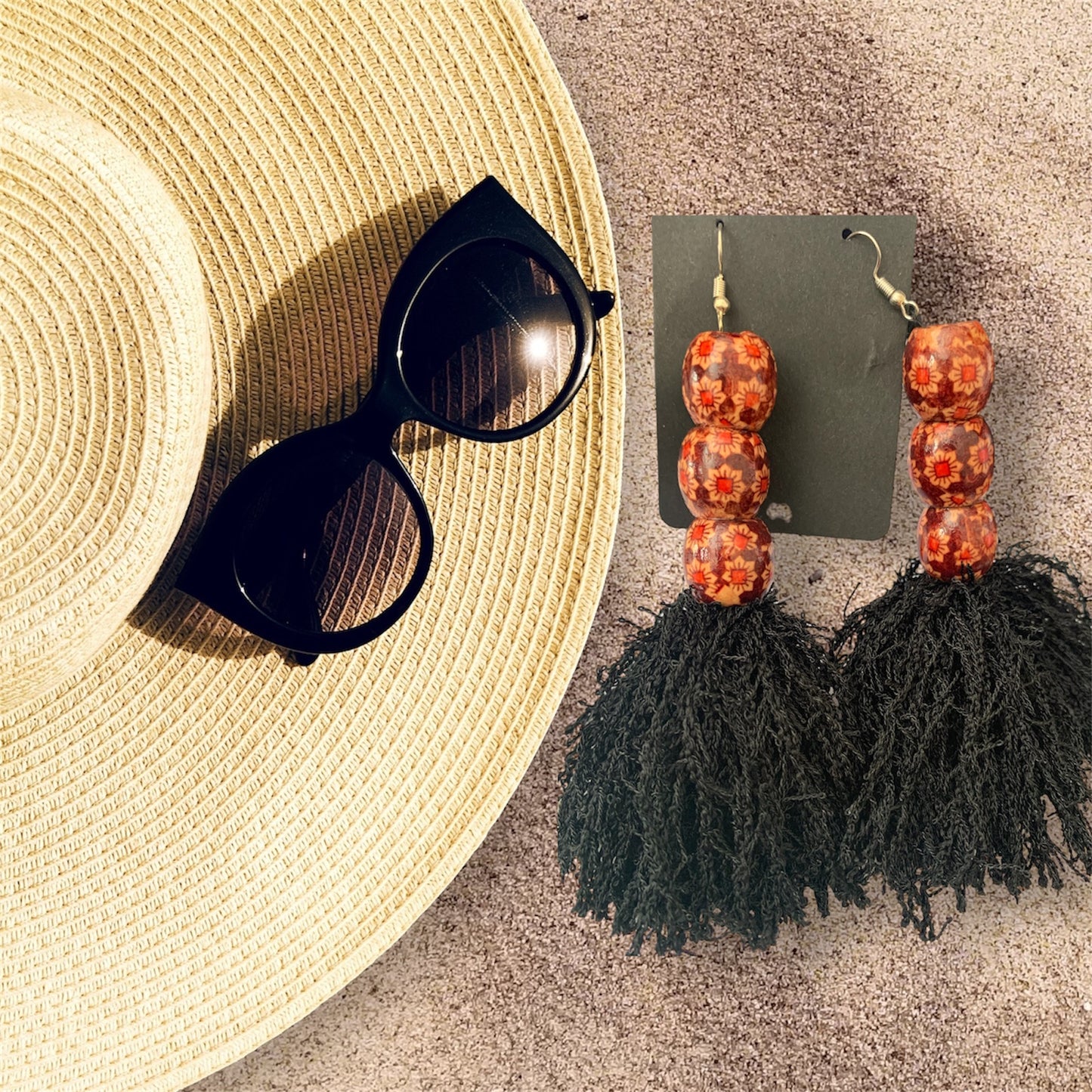 Fashion Statement Black Floral Beaded Fringe Customized Earrings Jewelry