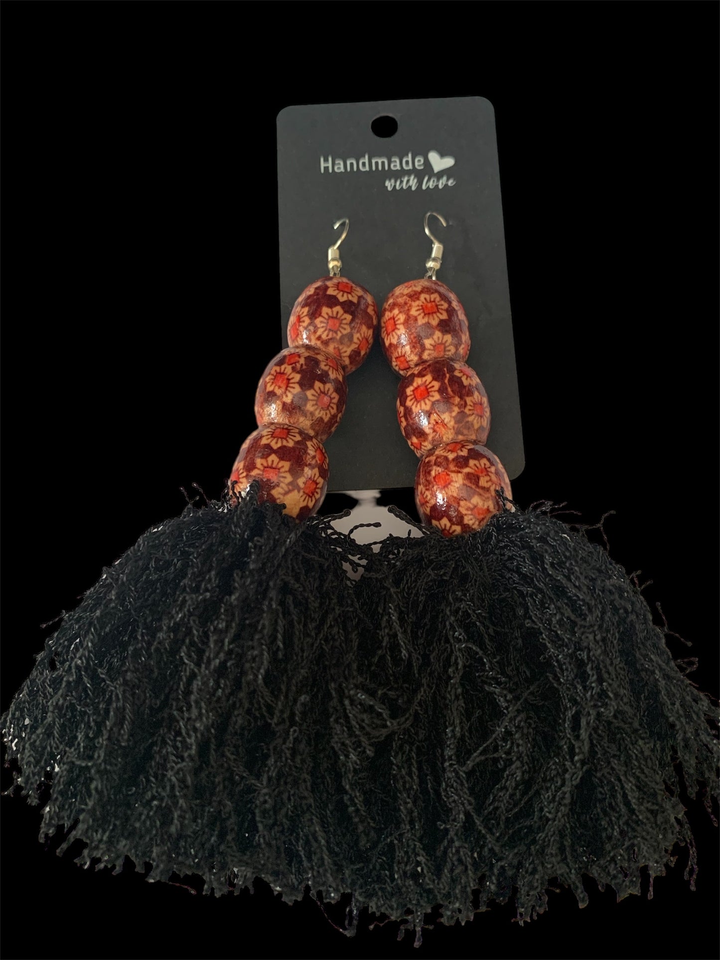 Fashion Statement Black Floral Beaded Fringe Customized Earrings Jewelry