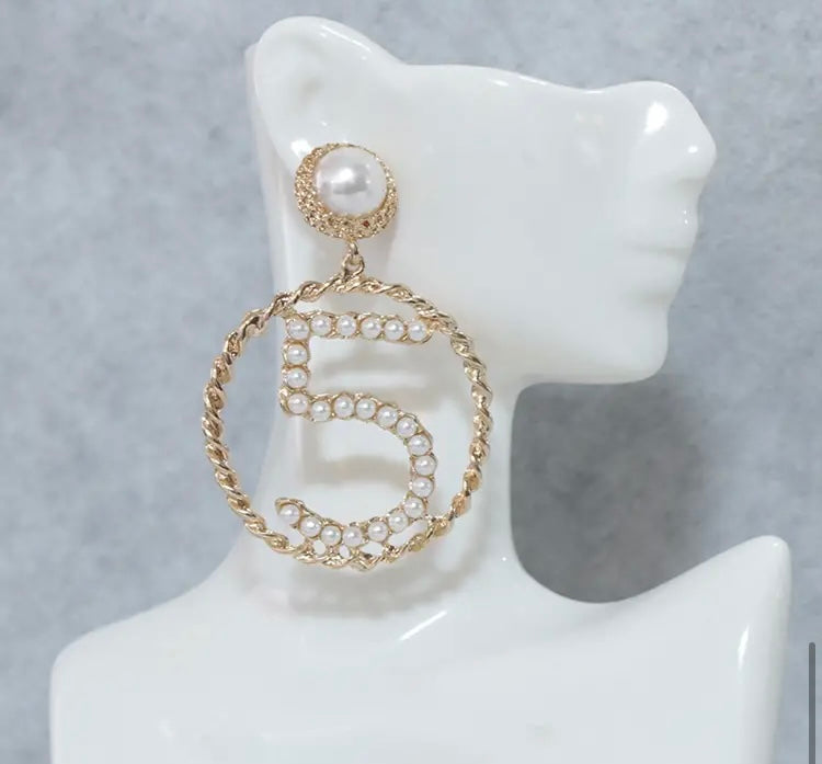 Famous Design Golden Women Number 5 Earrings Fashion Trendy Jewelry Accessories