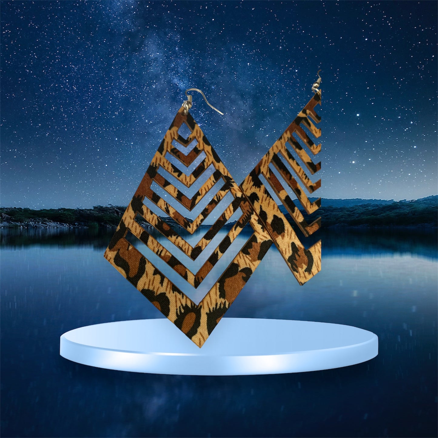 Ladies Women's Brown Long Acrylic Styled Fashion Wood Statement Earrings Cheetah Styled Accessories