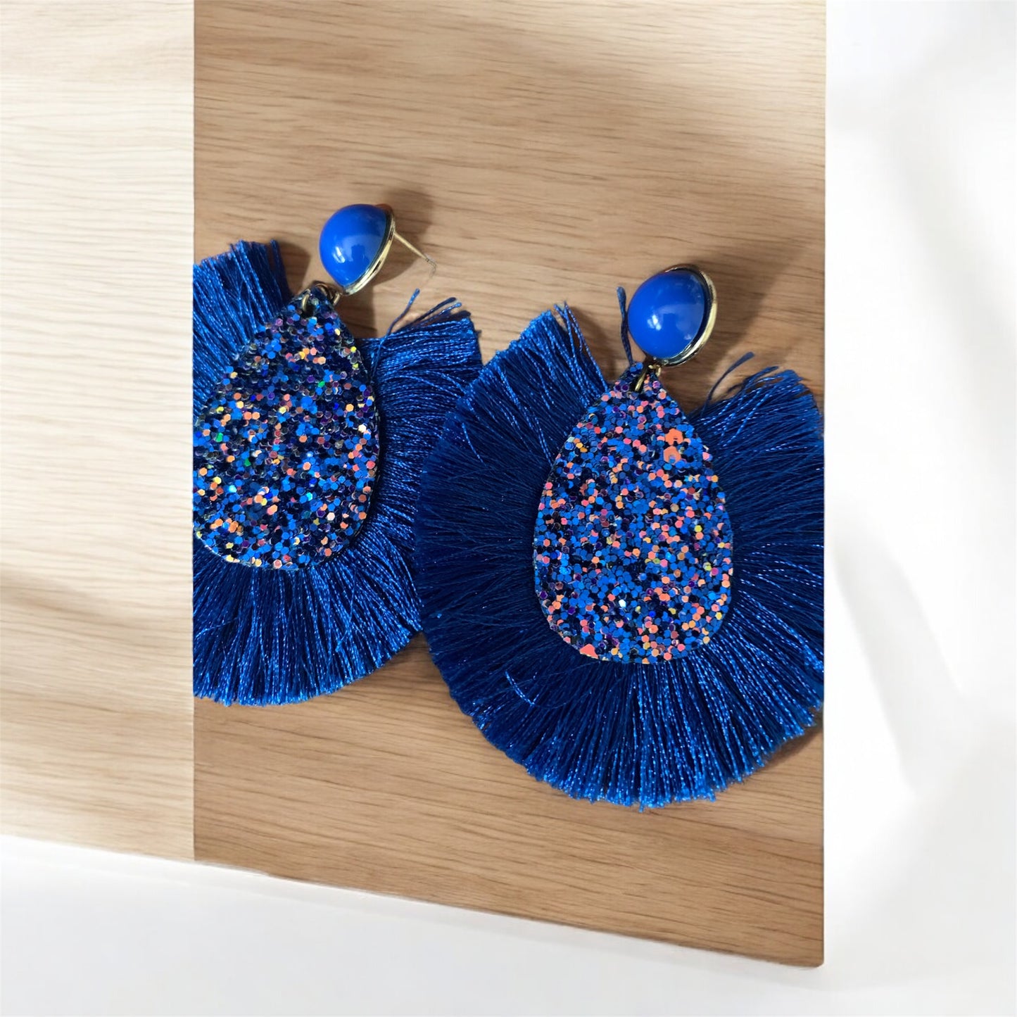 Radiant Glitter Tassel Women Feathered Styled Statement Fashion Earrings Accessory