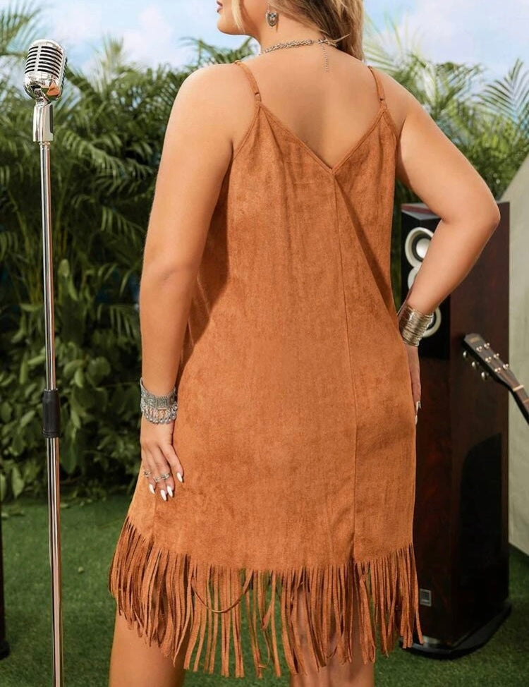 Cowgirl Burnt Orange Western Styled Plus Fringe Faux Suede Cami Dress w/o Belt Ladies Rodeo Wear Clothing