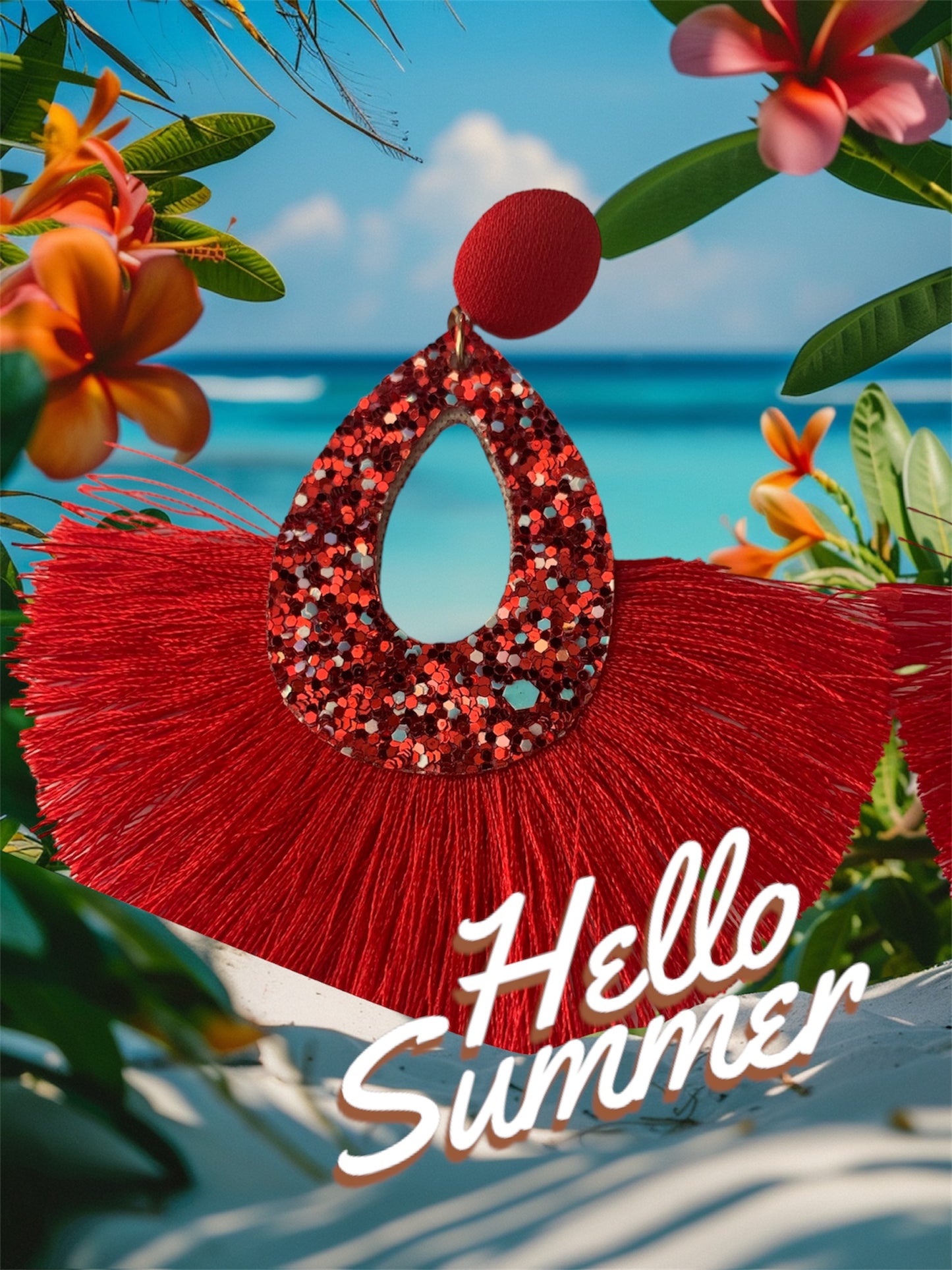 Red Tassel Glitter Feathered Statement Fashion Earrings Women’s Accessories