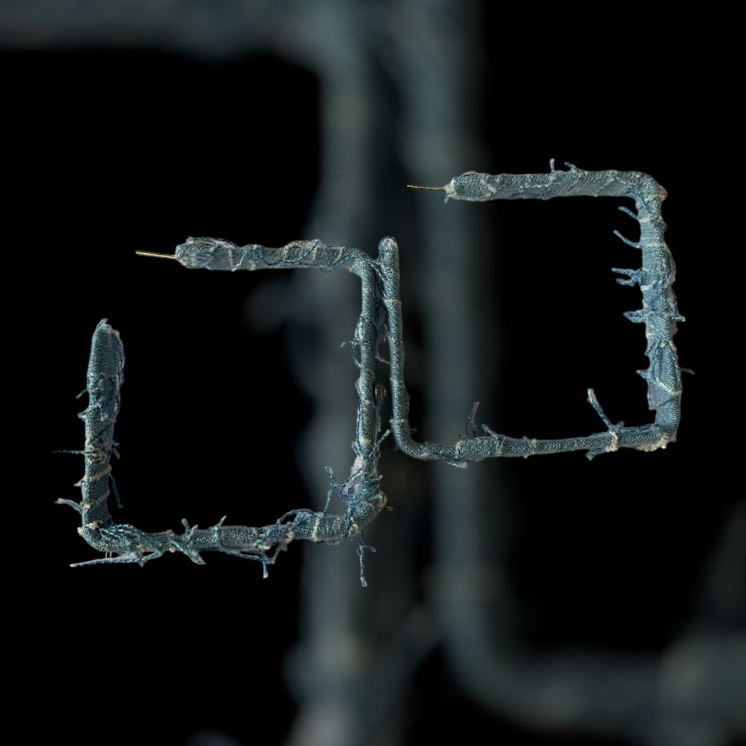 Fashion Statement Denim Blue Distressed Customized w ❤️Square Earrings Jewelry