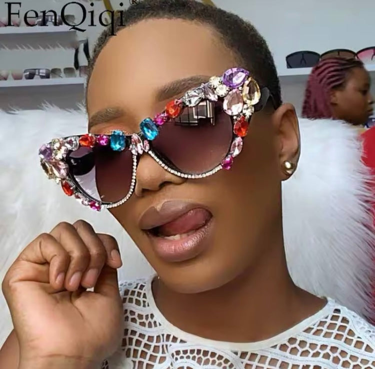Fashion Statement Cat Eye Sunglasses Women's Rhinestone Crystal Luxury Shades