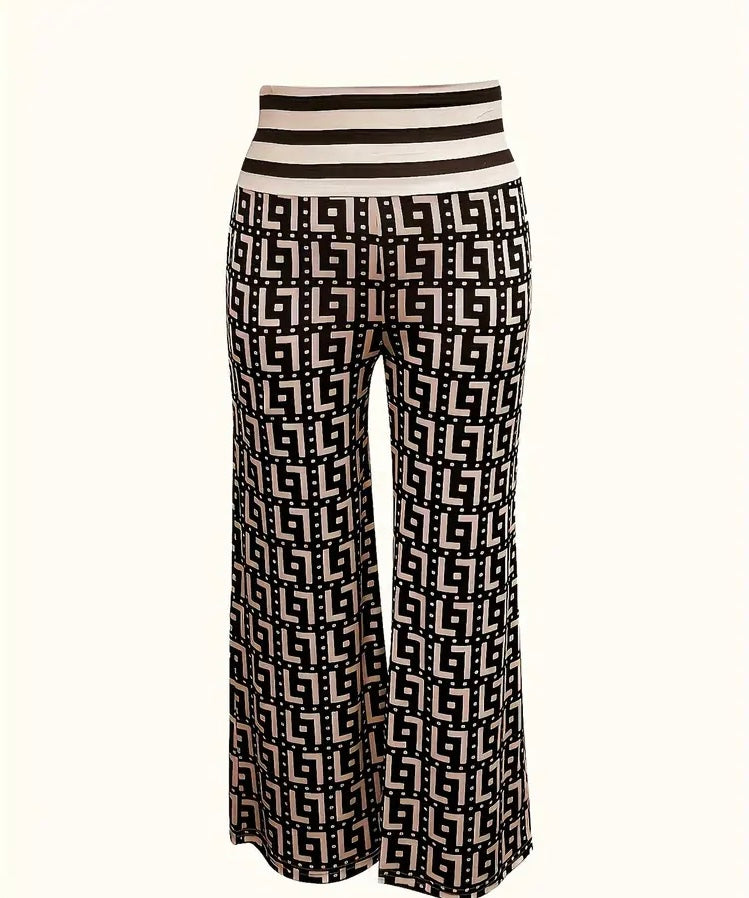 Pretty Print Straight Leg Pants Elastic Waist Pants Women's Plus Size Clothing