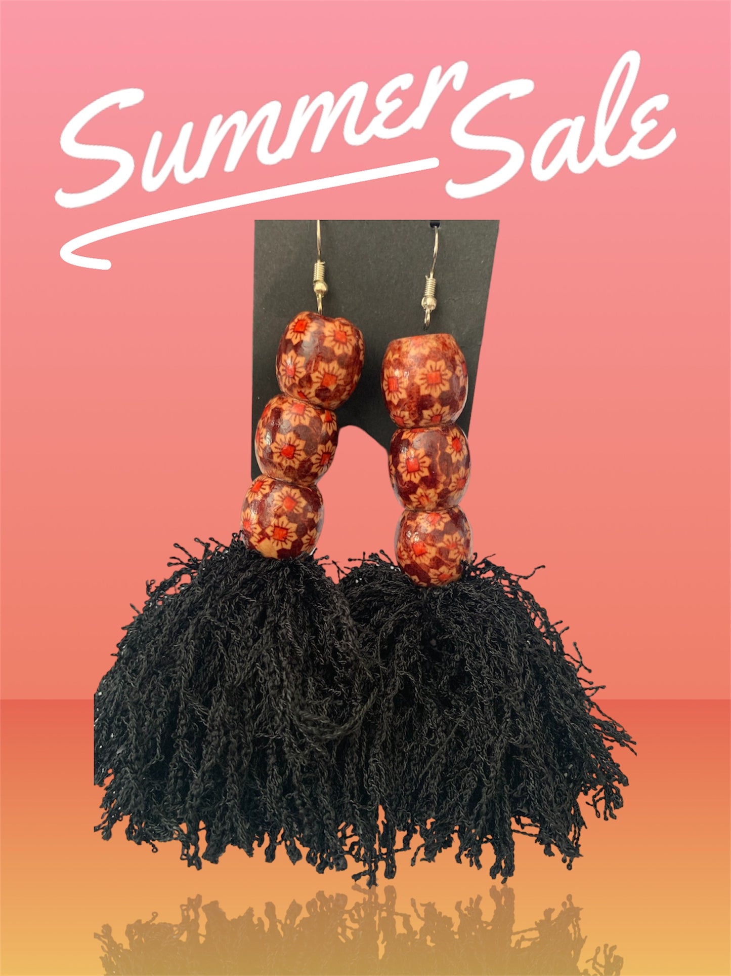 Fashion Statement Black Floral Beaded Fringe Customized Earrings Jewelry