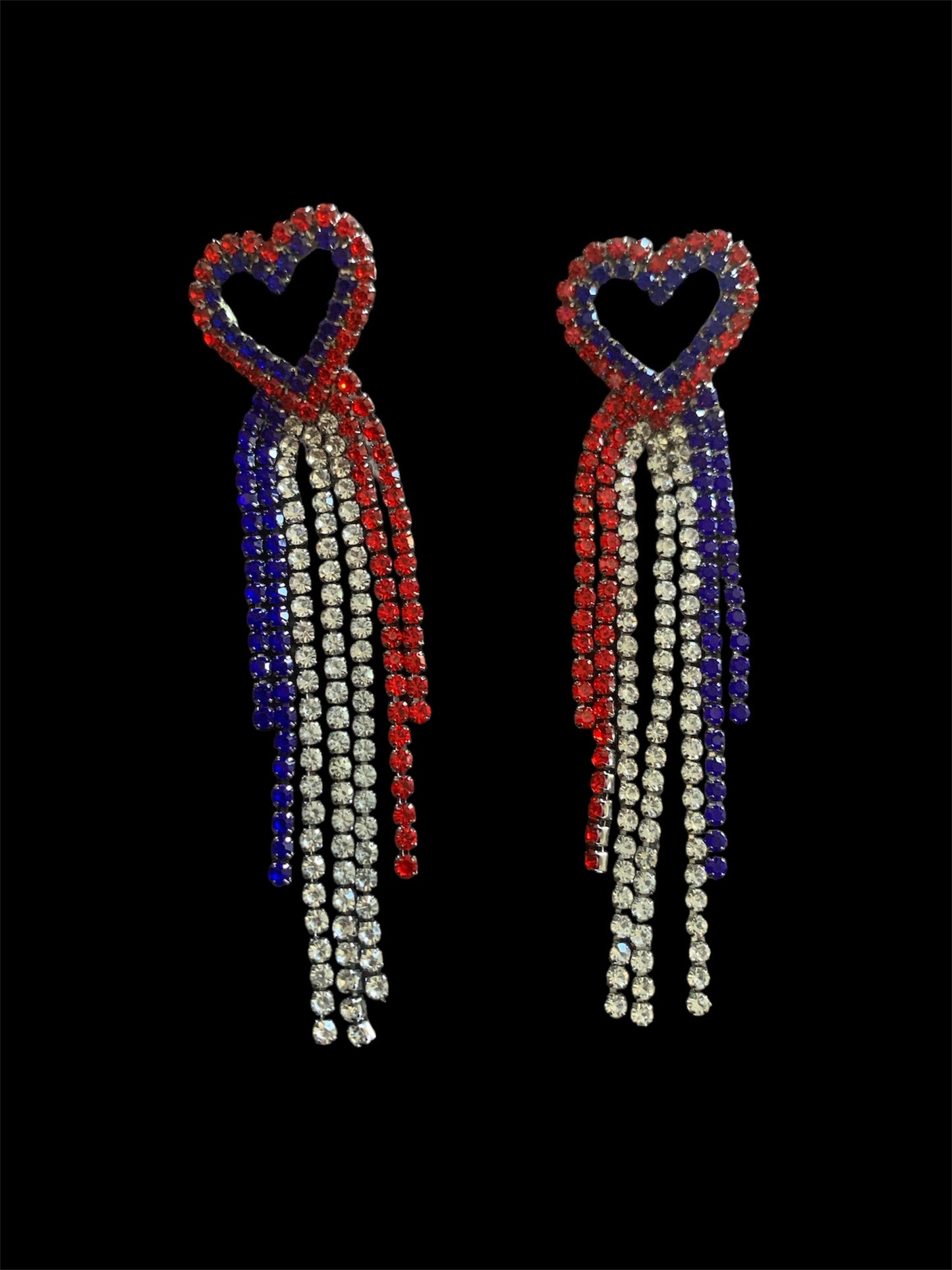 Red White Blue Heart Rhinestone Crystal Tassel Drop Earring for Women Pendant Earrings Girl Ear Jewelry