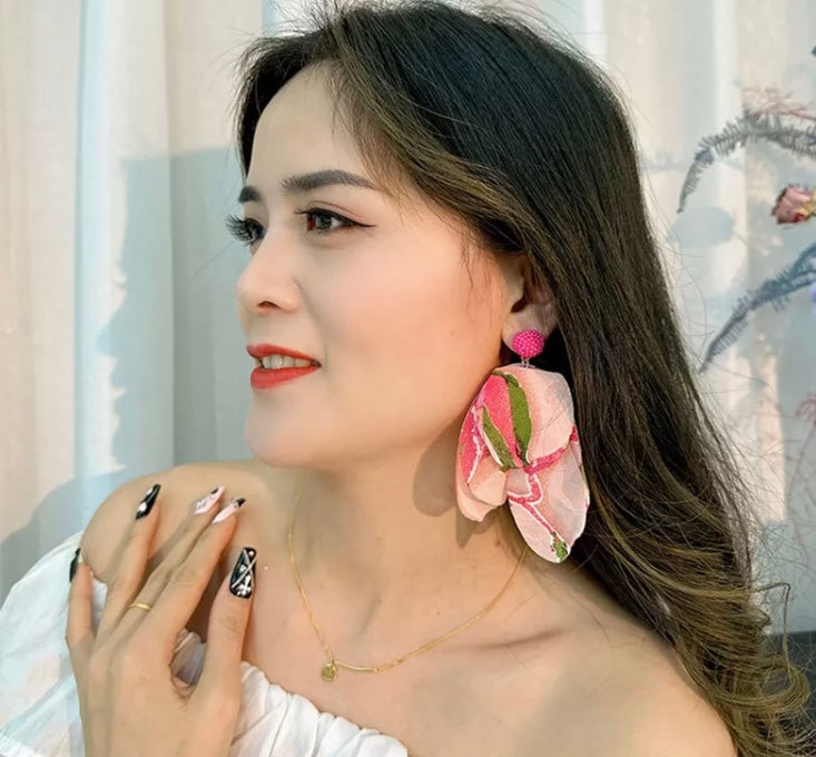 Elegant Classic Bohemia Style Ear Jewelry Romantic Colorful Fabric Flower Accessories for Women Trendy Jewelry Exquisite Earrings