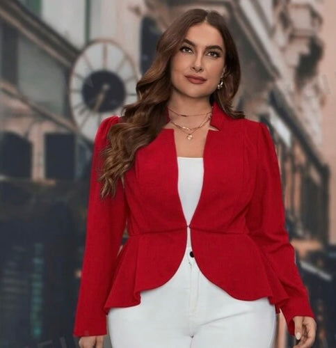 Beautiful Red Flare Bottom Blazer Plus Size Women’s Wear Coat Curvy Girl Style