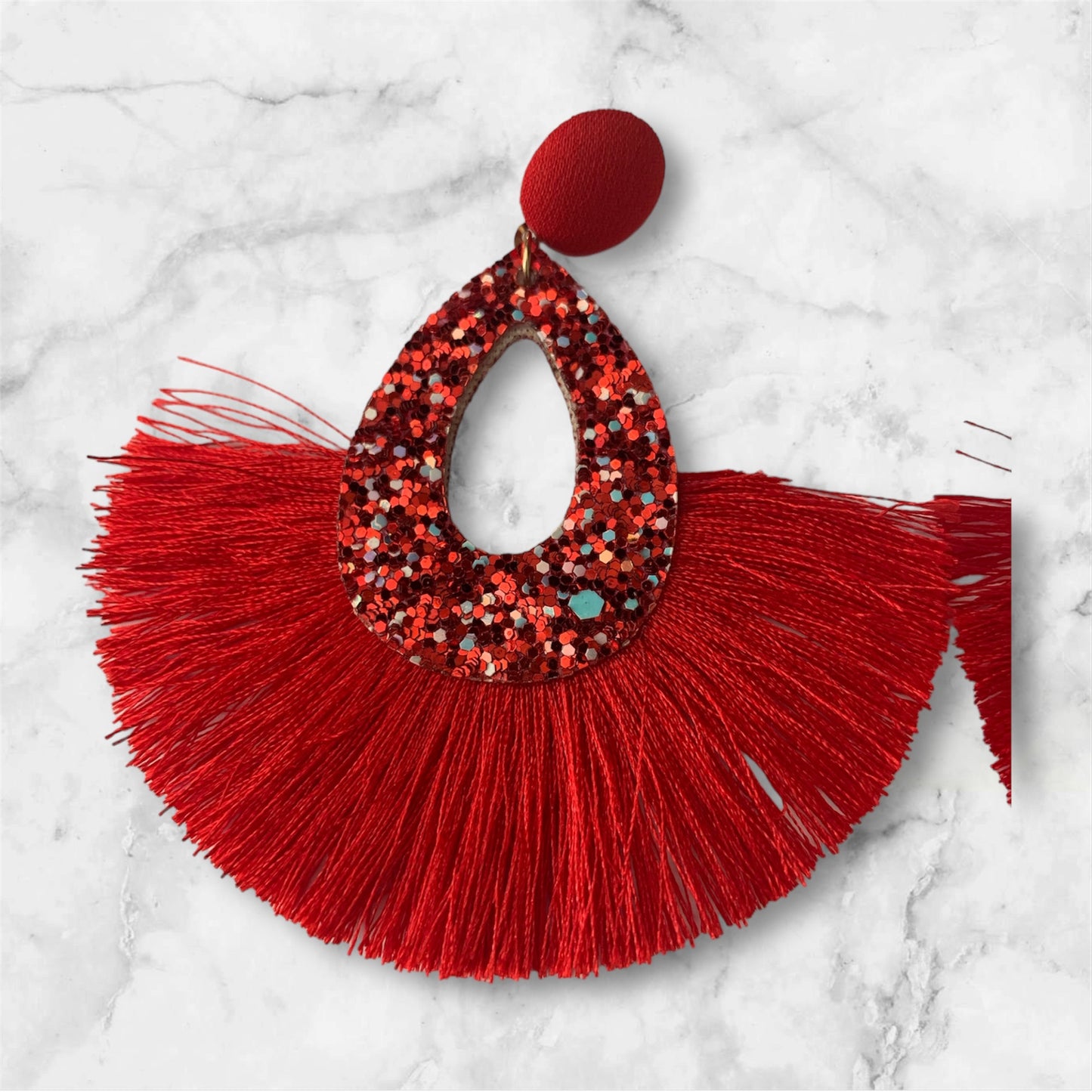 Red Tassel Glitter Feathered Statement Fashion Earrings Women’s Accessories