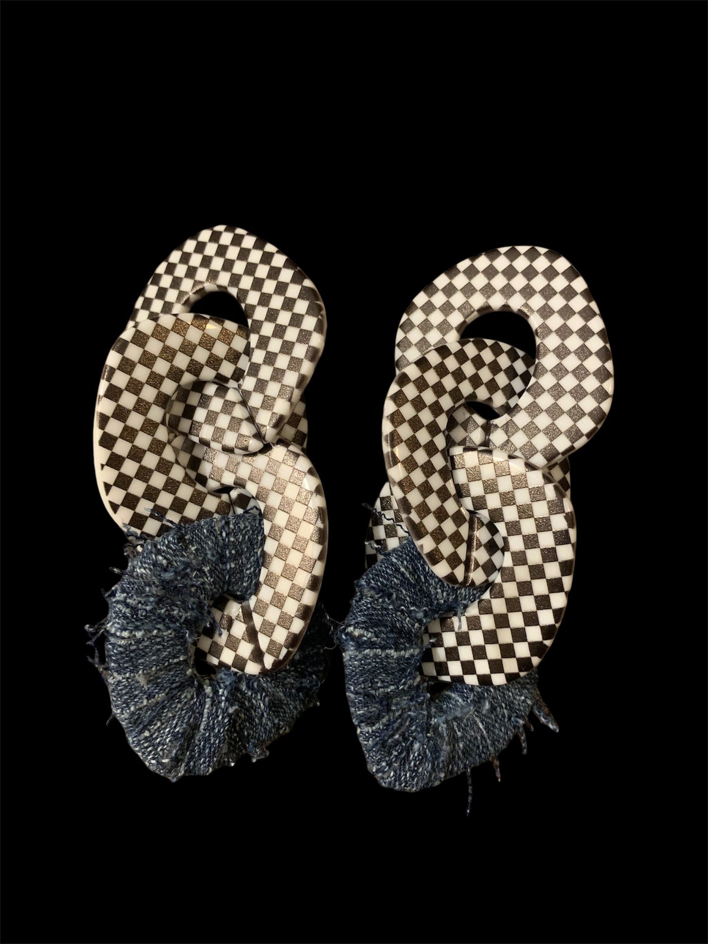Handmade Checkered Denim Fashion Women Statement Print Geometric Drop Earrings Ladies Jewelry