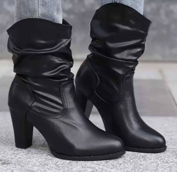 Black Western Styled Mid Calf Women’s Unisex Boots PU Leather