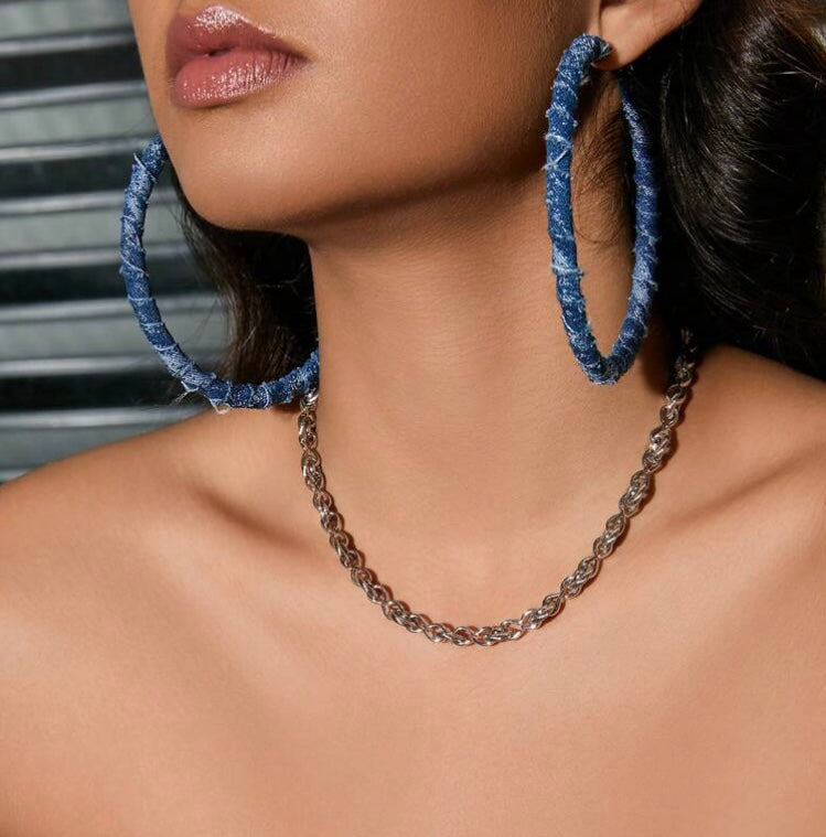 Women's Blue Jean Denim Personality Exaggerate Large Hoop Earrings Accessories Jewelry