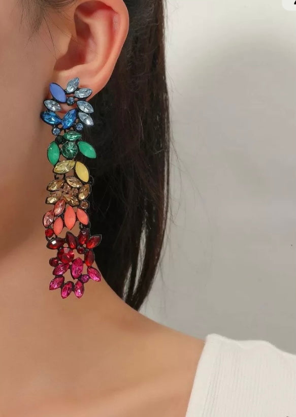 Flower Bling Rhinestone Statement Multicolored Earrings Women Accessory Jewelry
