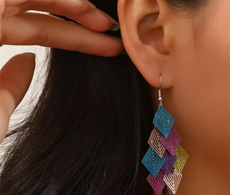 Colorfully Dangle Geometric Tassel Cute Fashion Earrings Accessories