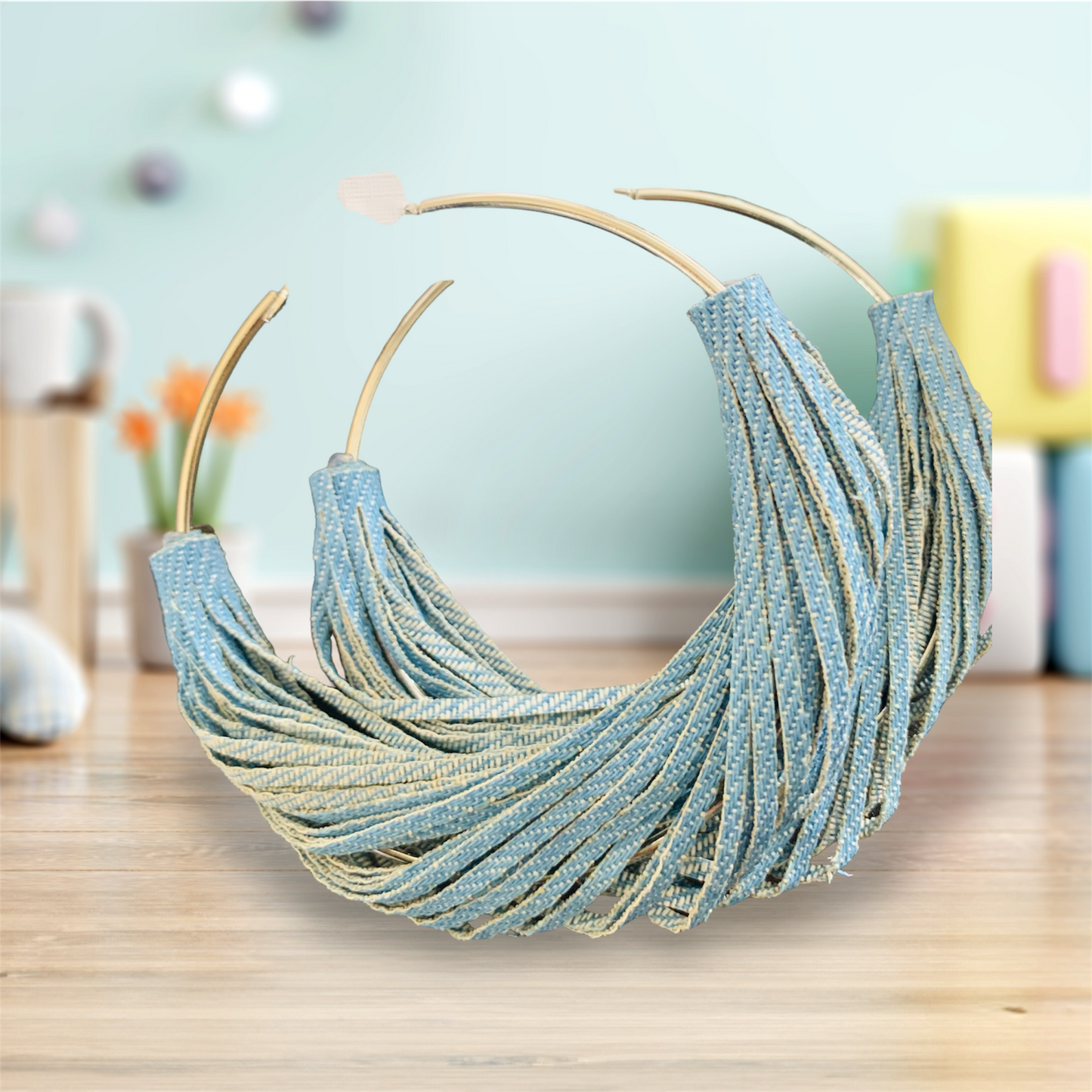 Jean Fashionable Denim Silver Round Hoop Earrings for Women Accessories