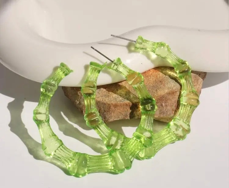 Neon Hoop Girl Large Bamboo Fashion Statement Earrings Jewelry Accessories