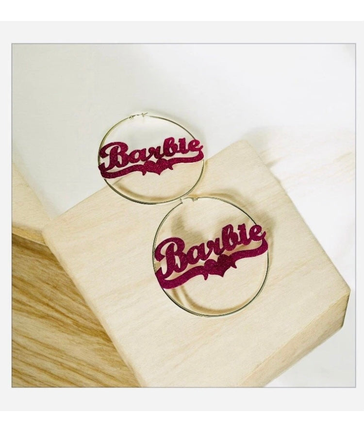 Fashion Barbie Big Hot Pink Silver Hoops Luxury Statement Earrings