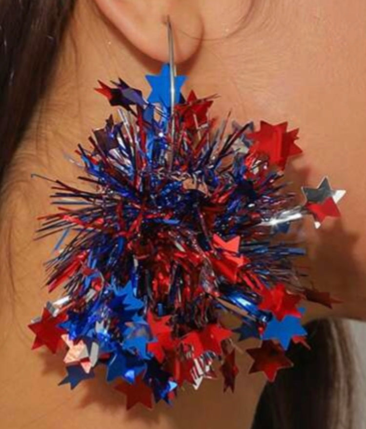 Colorful USA Party Dangle Hoop Earrings Trendy Star Shaped Festivals Great for Independence Day, New Years Cute Glam Earrings Accessories