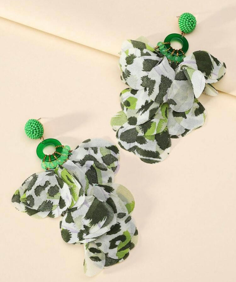 Blue Fashionable Handmade Beaded Lace Petal Shaped Pendant Earrings For Women