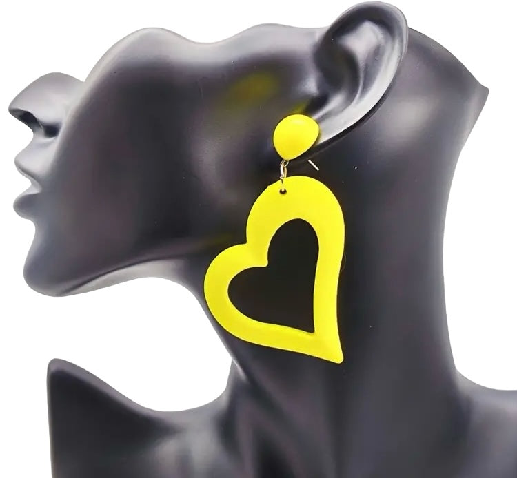 Cute & Bold Acrylic Heart Earrings in Fluorescent Colors Perfect for All Season Wear Accessories