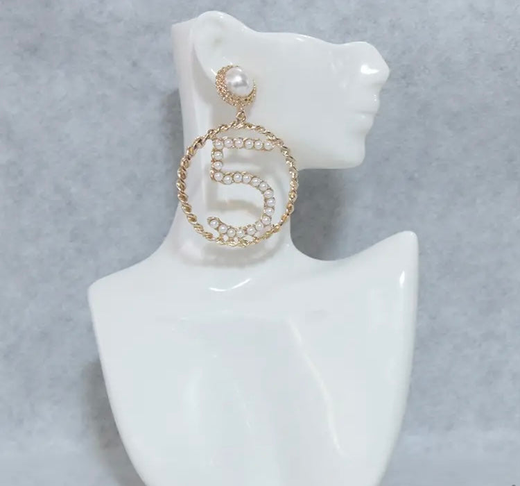 Famous Design Golden Women Number 5 Earrings Fashion Trendy Jewelry Accessories