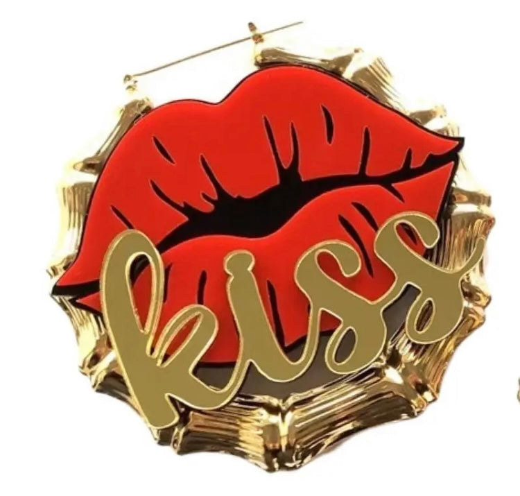 Fashion Red Kiss Sexy Lips Acrylic Women Gold Bamboo Earrings Jewelry
