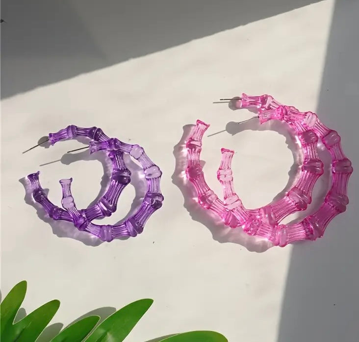 Neon Hoop Girl Large Bamboo Fashion Statement Earrings Jewelry Accessories