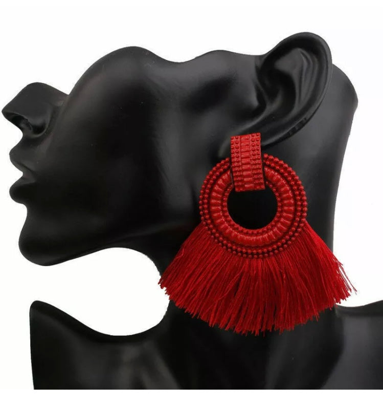 Fashion Statement Dangle Earrings Tassels Fan Round Ear Studs Trendy Accessories for Women