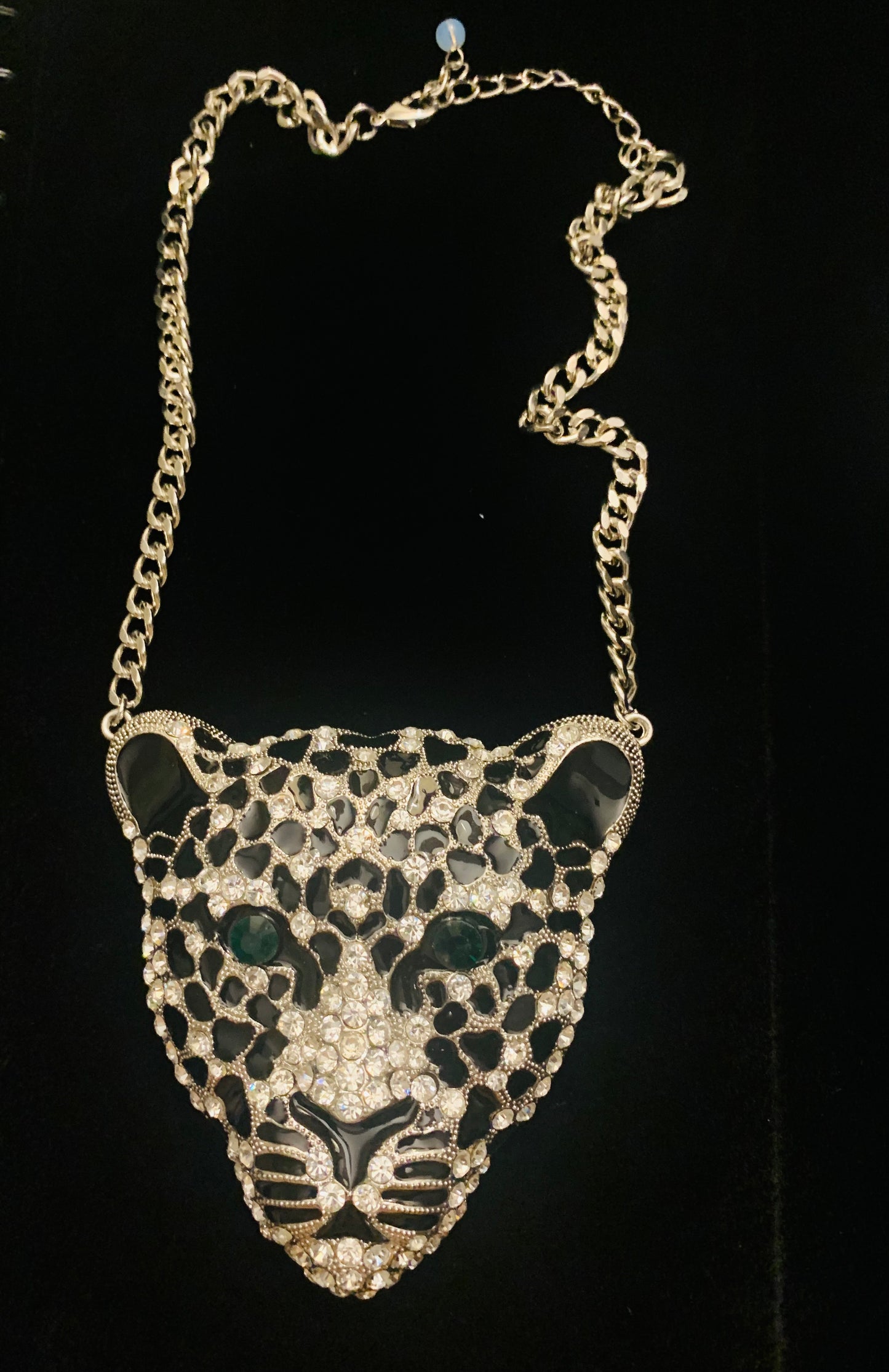Exquisite Large Silver Bling Leopard Pendant Jaguar Diamond Necklace & Earrings Set Cheetah Chain Panther Fashionable Jewelry