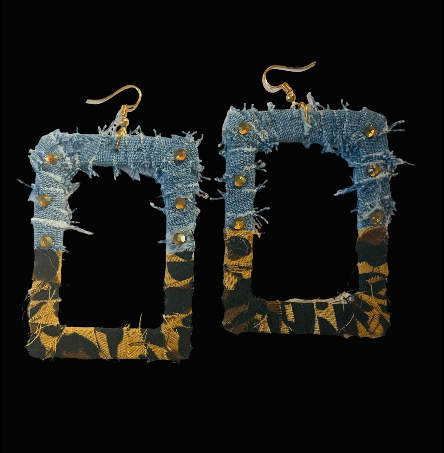 Fashion Chic Statement Cheetah Leopard Denim Distressed Customized Earrings Jewelry