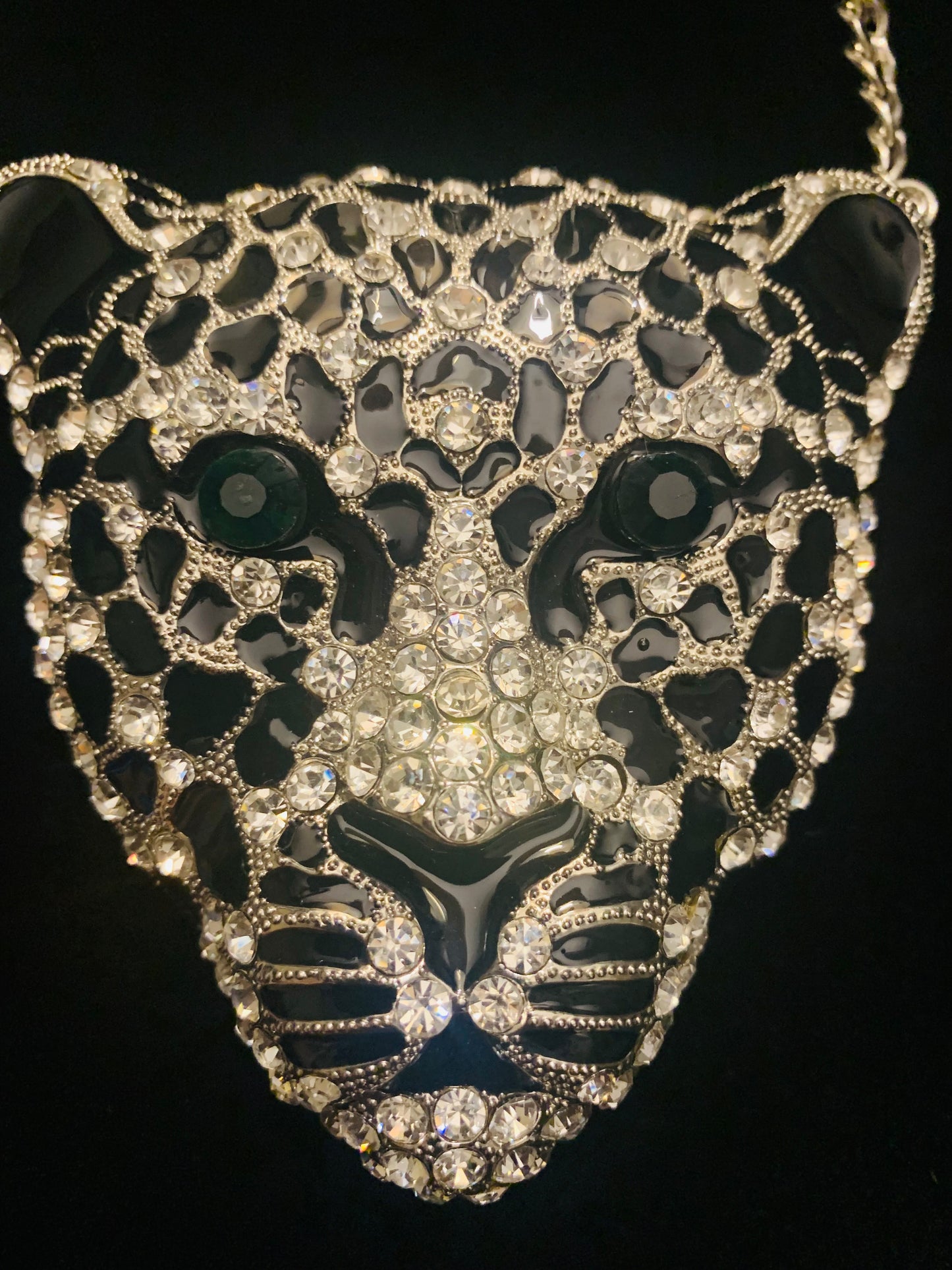 Exquisite Large Silver Bling Leopard Pendant Jaguar Diamond Necklace & Earrings Set Cheetah Chain Panther Fashionable Jewelry