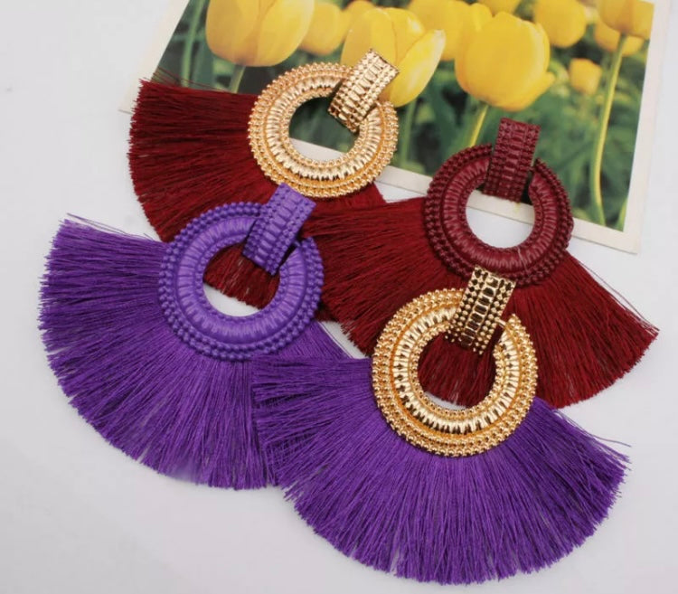 Fashion Statement Dangle Earrings Tassels Fan Round Ear Studs Trendy Accessories for Women
