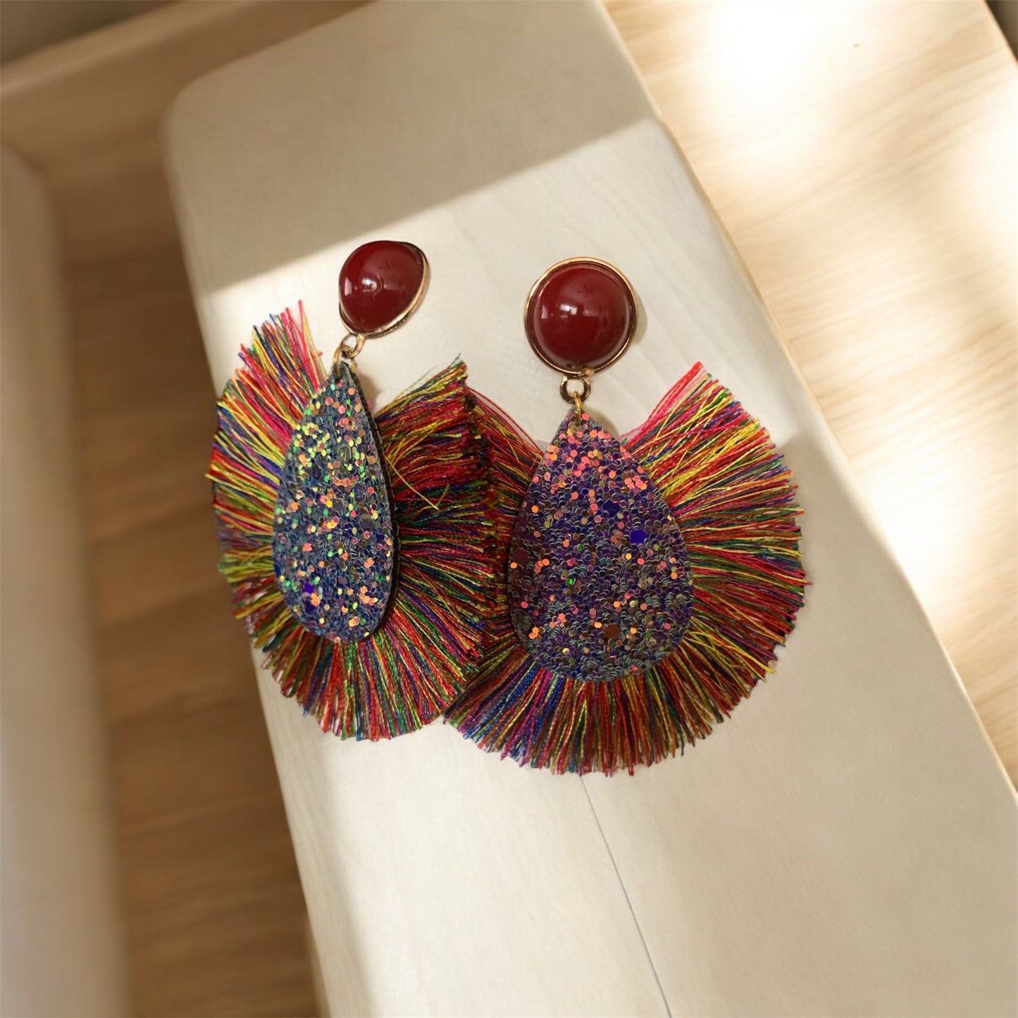 Radiant Glitter Tassel Women Feathered Styled Statement Fashion Earrings Accessory