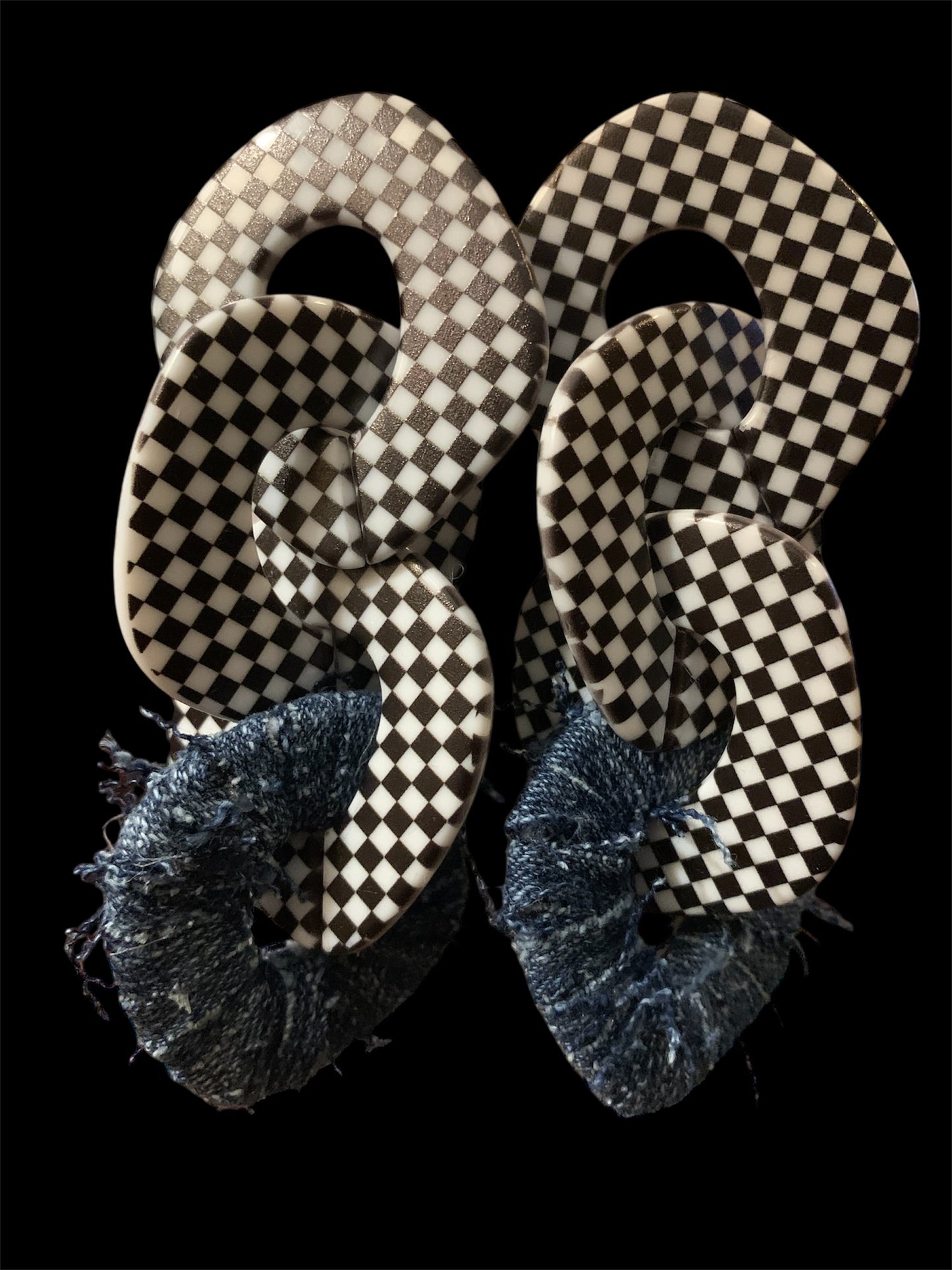 Handmade Checkered Denim Fashion Women Statement Print Geometric Drop Earrings Ladies Jewelry