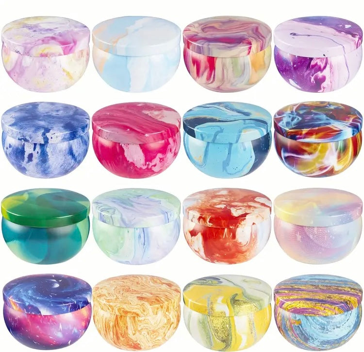 Fragrance Scented Handmade Soy Wax Small Candles w Round Metal Lid Container and Glitter Accents