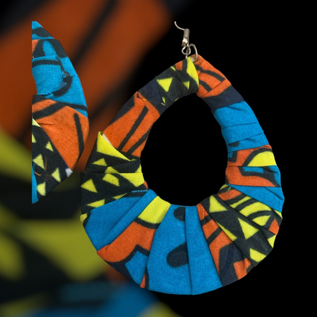 Blue Orange Mixed Styling Women's African Metro Styled Wood Fashion Statement Earrings Jewelry