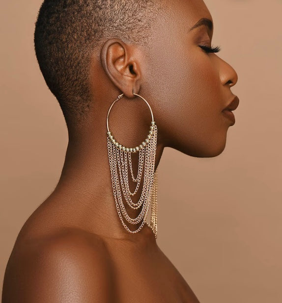 Beautiful Hoop Beaded Tassel Earrings Eye-Catching Fashion Statement Design Long Chain Fringe Dangle for Women and Everyday Wear Earrings