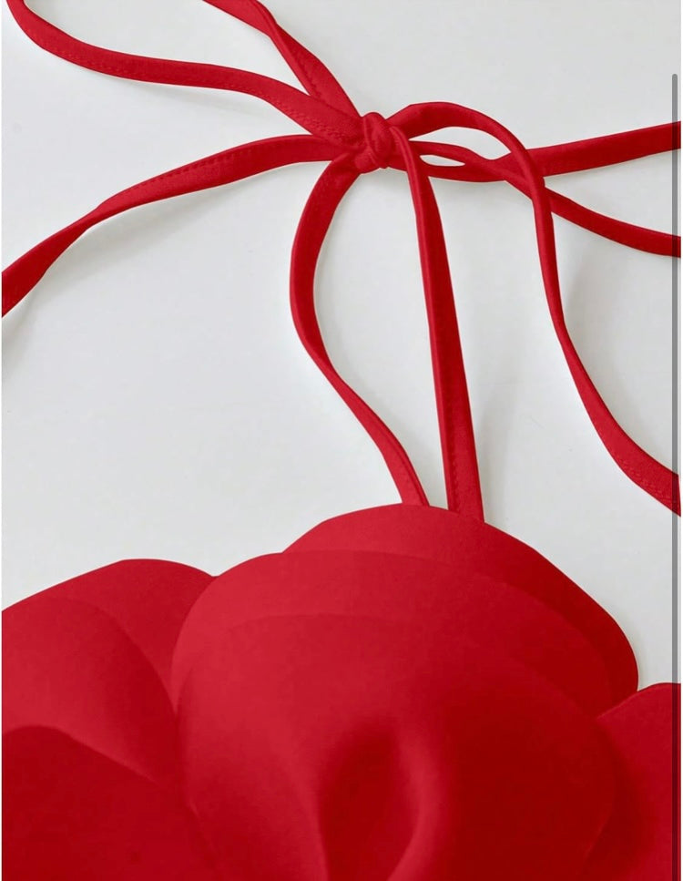 Red Rose Women's 3D Flower Backless Halter Cami Top Sleeveless Camisole Crop Summer Blouse