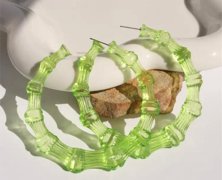 Neon Hoop Girl Large Bamboo Fashion Statement Earrings Jewelry Accessories