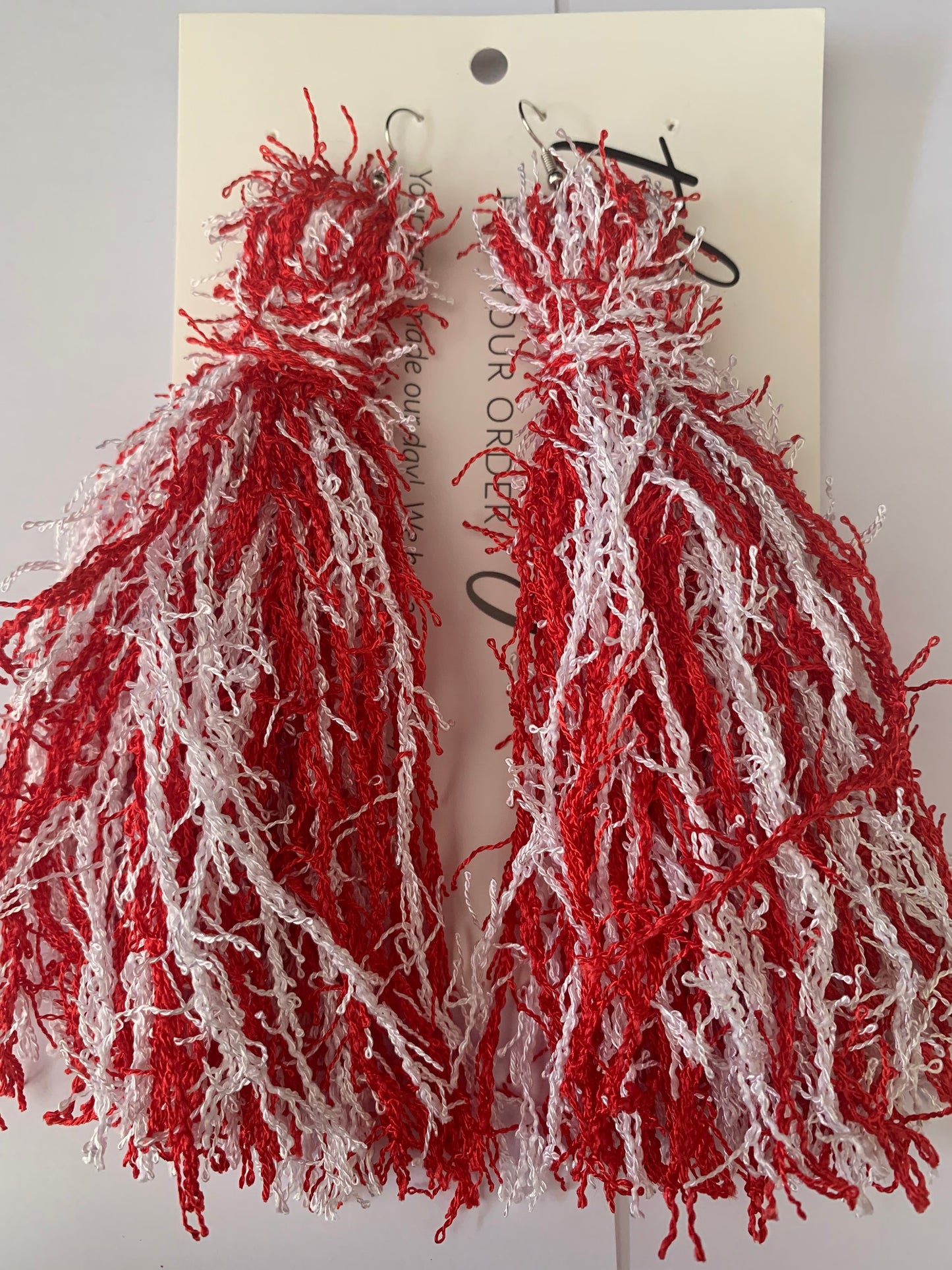 Lovely Fashion Statement Red White Themed Handmade w Love Fringe Customized Earrings Jewelry